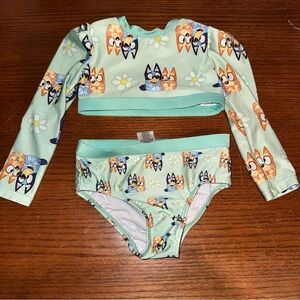 Bluey 2 Piece Bathing Suit Girls 18M Cropped Top, Long Sleeves
